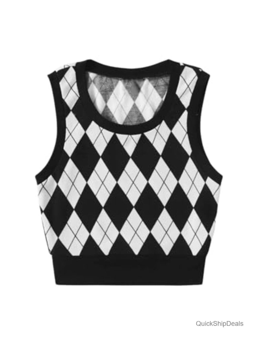 Sleeveless Argyle Plaid Sweater Vest Knitted Crop Tank Top Preppy